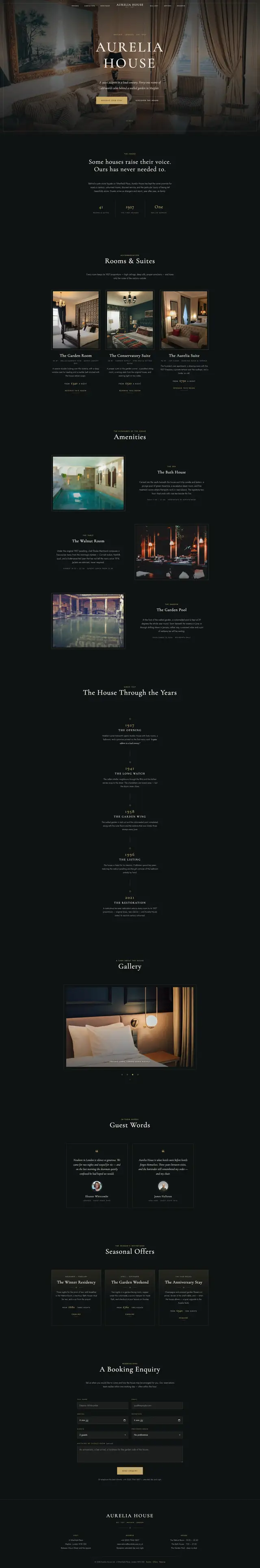The full Aurelia House page from hero to footer