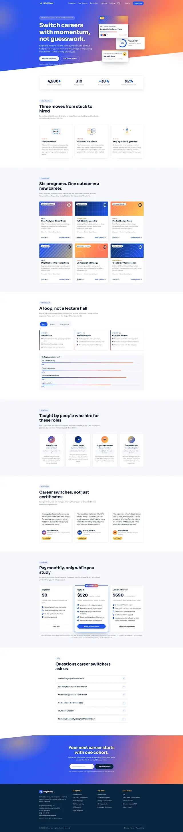 The full Brightloop page from hero to footer