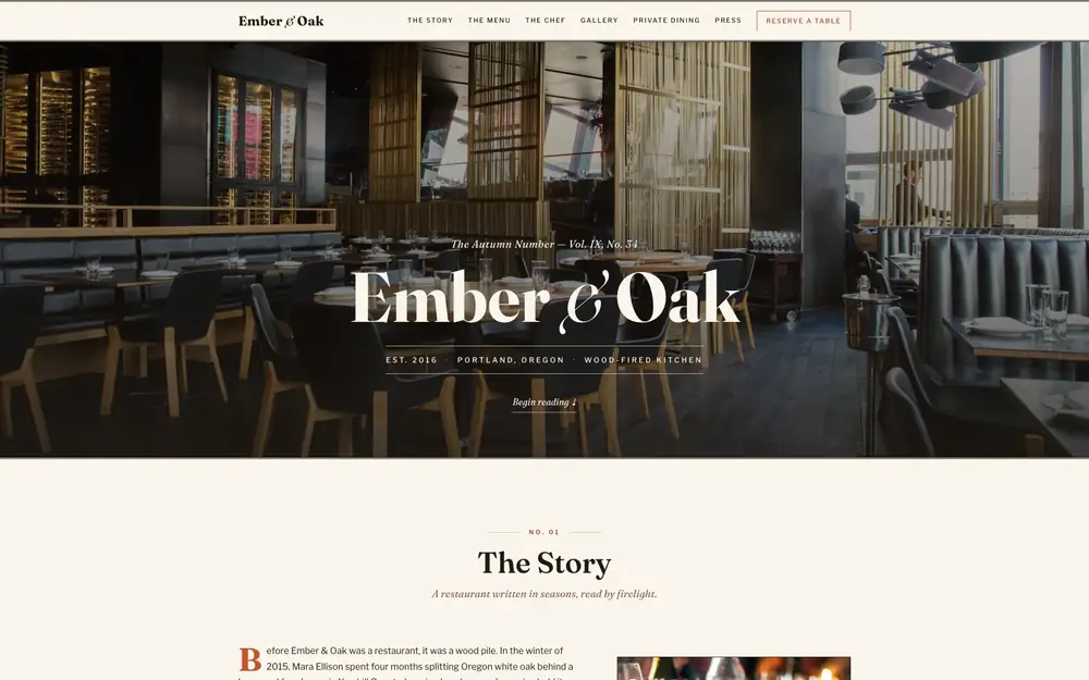 Ember & Oak as it appears on load