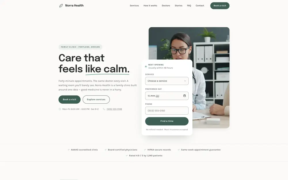 Norra Health as it appears on load