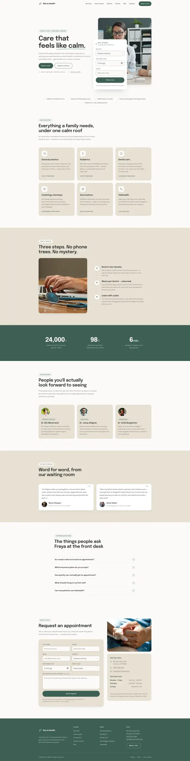 The full Norra Health page from hero to footer
