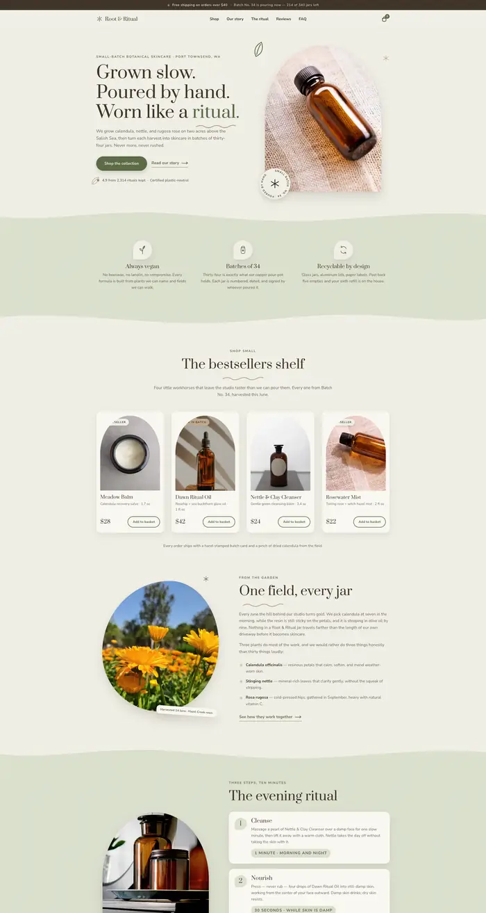 Root & Ritual — the top of the live page