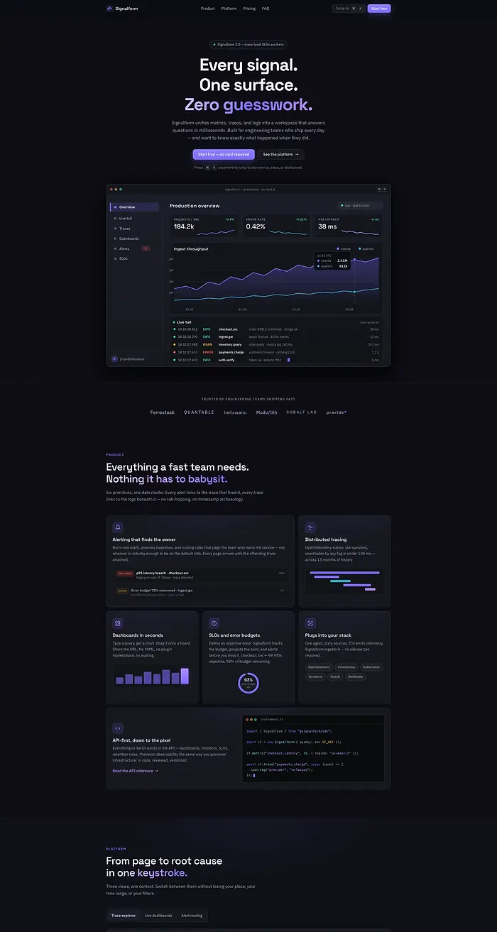 Signalform — the top of the live page