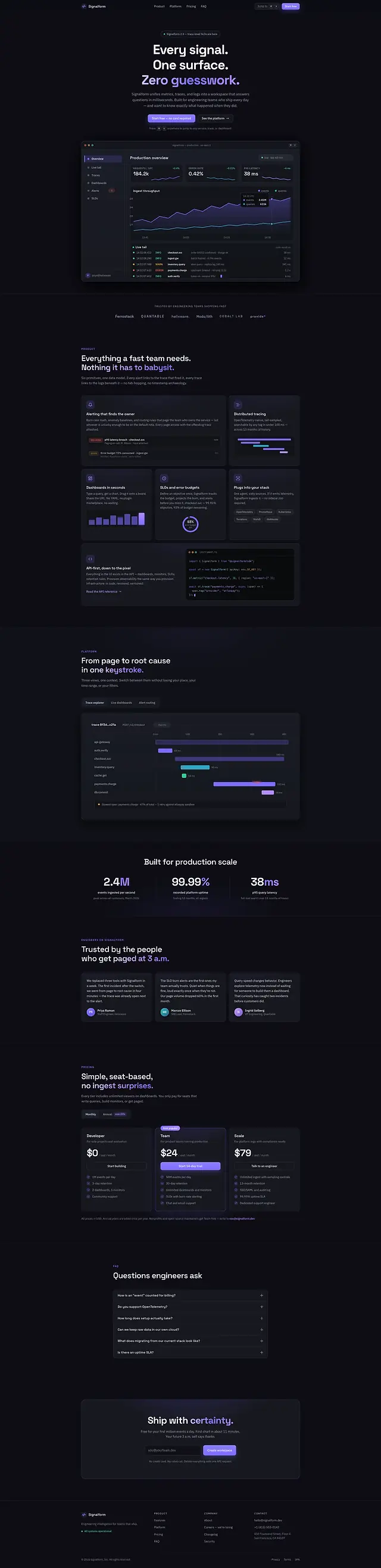 The full Signalform page from hero to footer