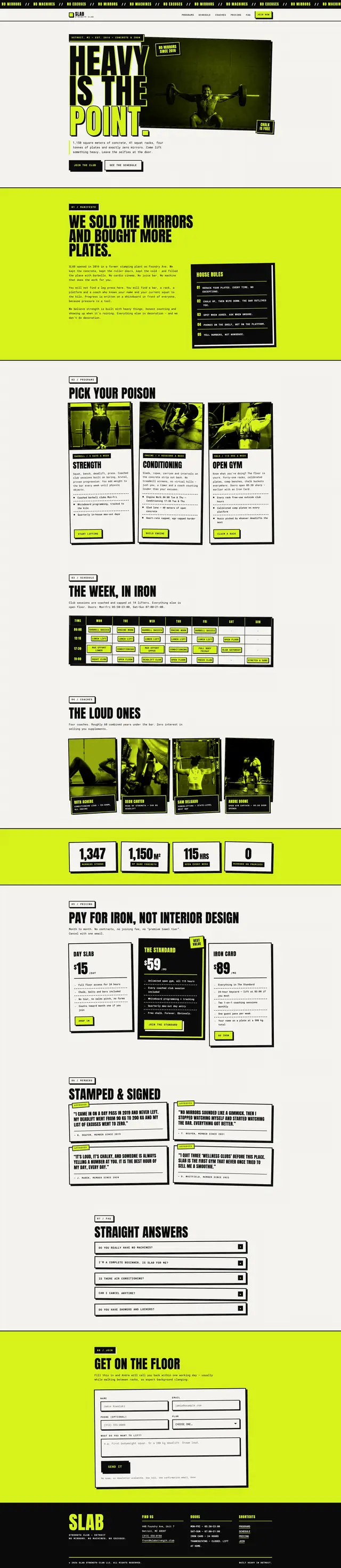 The full SLAB page from hero to footer